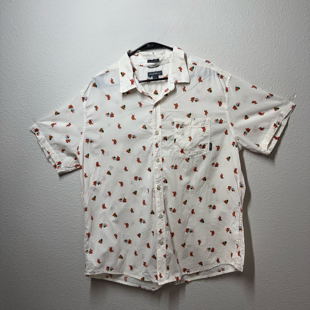 Eddie Bauer White Shirt with Red Floral Pattern